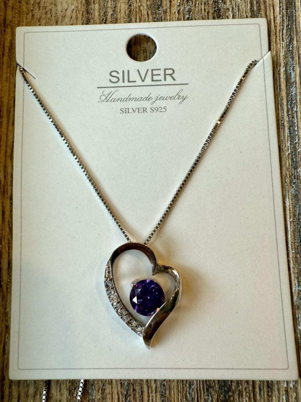 Silver Jeans Silver Heart Necklace with Purple Crystal